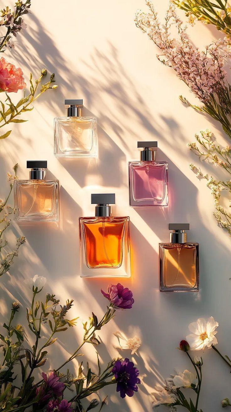 Fragrance bottles with flowers